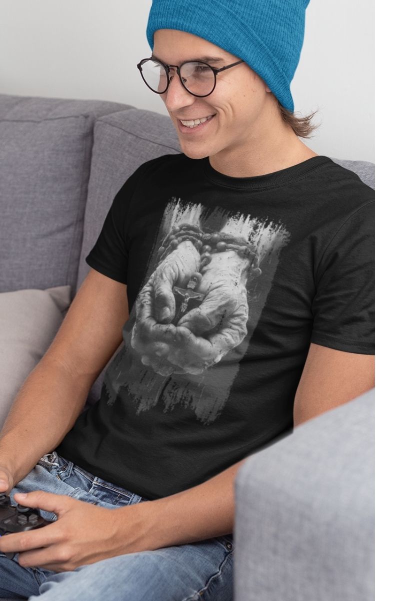 Koszulka Unisex - Dłonie modlitwy i pracy Black - Vera Via  zdjęcie 2